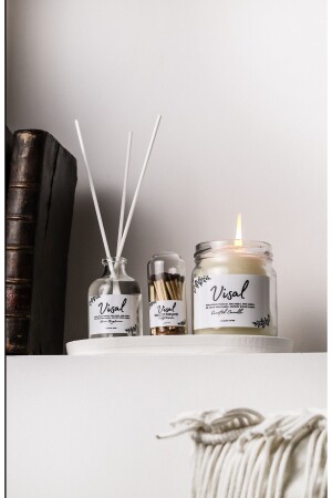 WHITE STAND WITH VISAL LABEL JAPANESE CHERRY SCENT + SCENTED CANDLE + GLASS DISH MATCH SET - Lalezen Home