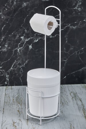 White Striped Round Bucket WC Paper Holder Set - Vipgross