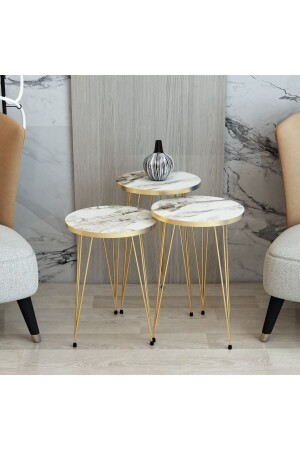 White Triple Nesting Table, White Nesting Table, Gold Metal Leg Nesting Table, Nesting Table Set Premium Nesting Table - mhrgroup cma