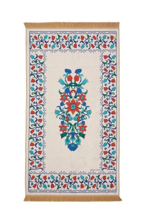 White Velvet Carpet Prayer Rug - Bursa İpek