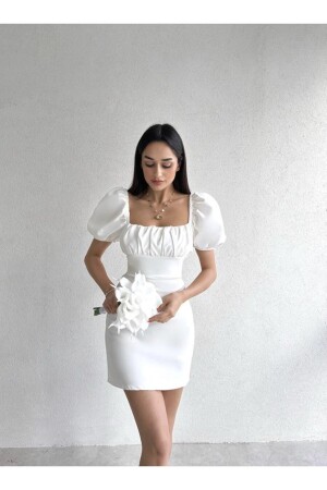 White Watermelon Sleeve Low-Rise Dress - Afiş Butik