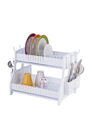 White Wicker Double Layer Plate Rack 34*30*50 plate holder wicker - BlackBird Home
