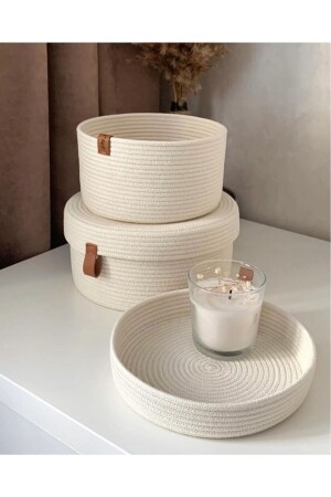 مجموعة من السلة من الخيط القطني - مجموعة من منظمة Wicker 2 - منظمة بيضاء - Rope Accessory