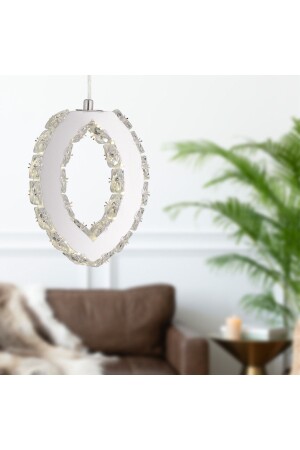 Wicker 40 Watt Single Chrome LED 3 Color Pendant Lamp with Crystal and Stone Modern Design Led Crystal Living Room Av 4022-01-CH - Apliqa