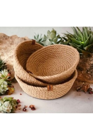 Wicker Basket Set, Jute Rope Basket, Bathroom Organizer 100% Natural Stitched 3 Pieces 16x18x20 Cm Basket1 - Myistasyon