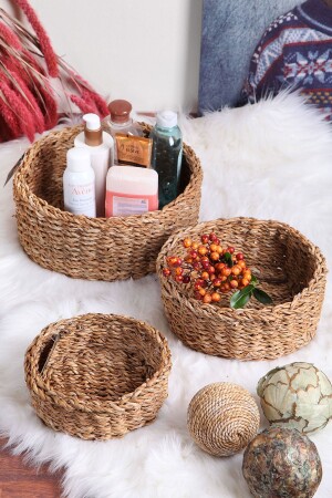 Wicker Hand Knitted 3-Piece Decorative Basket Organizer Towel Holder Organizer Wicker Basket - Çavdar Group