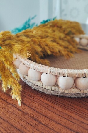Wicker Handmade Wooden Decorative Tray 20 Cm 20cm tray - DEKOLOBİ