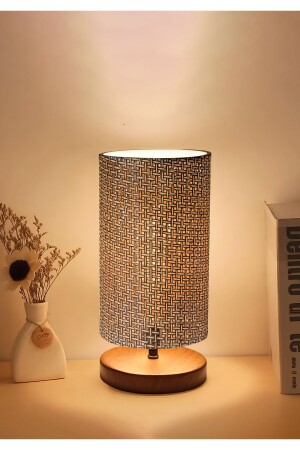 Wicker Look Cylindrical Lampshade Wooden Walnut Base - Homing