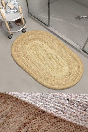 Wicker Patterned Rope Jute Knitted Oval Bathroom Rug Toilet Shower Mat elsedekorjutoval - Else Dekor