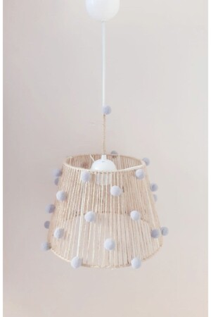 Wicker Rope Wrapped Gray Pompom Baby and Children's Room Pendant Lamp Chandelier 052VZ - C&A