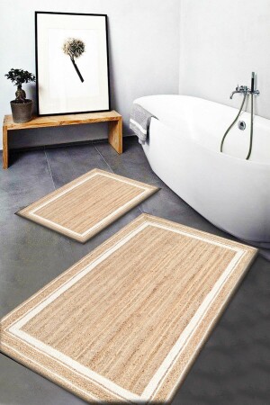 Wicker Sisal Jute Patterned Washable Non-Slip 2-Piece Bathroom Rug Doormat Toilet Bowl Set elsedekorjtsbnytkm - Else Dekor