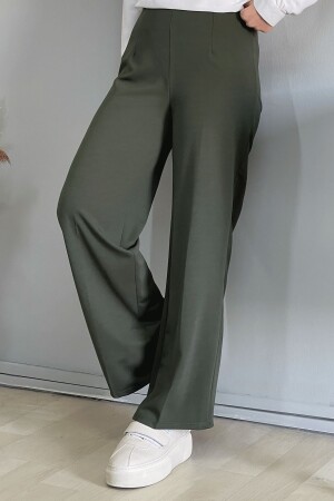 Wide Leg Elastic Waist Trousers - Khaki - Instyle