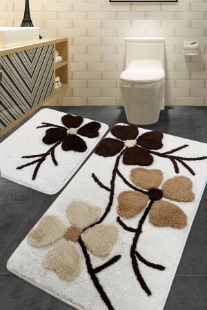 Wildflower Beige Set of 2 60x100 Cm 50x60 Cm Bathroom Rug Mat Set, Toilet Seat Set 8682125923079 - Chilai Home