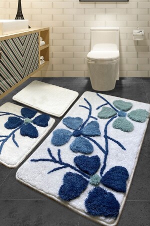 Wildflower Blue 3er-Set 60x100 cm 50x60 cm 40x60 cm Badezimmerteppich waschbar, rutschfest 8694545029583 - Chilai Home