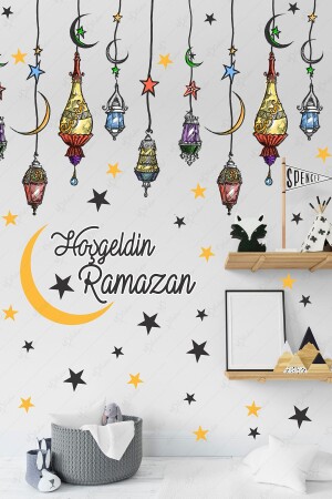 Willkommen Ramadan bunte Laterne Anhänger Lampe Glas Wanddekoration Aufkleber Set – Ramadan Ornament Eid Ornament - MSticker
