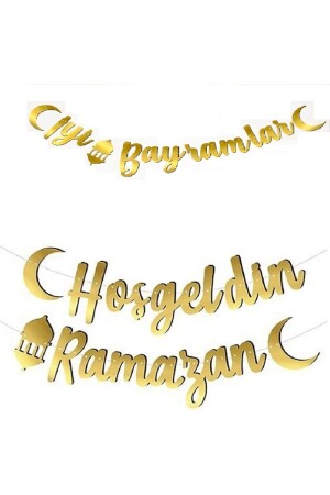 Willkommen Ramadan-Kalligrafie-Schriftzug in Gold und frohe Feiertage in Gold-Kalligraphie-Schriftzug - 2