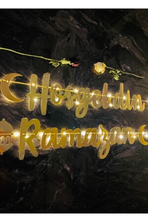 Willkommen Ramadan Schriftzug Gold Kalligraphie Led Raumdekoration Fee Led - Evdeucuz