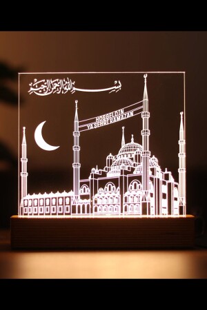 Willkommen Ya Sehr-i Ramadan, dekoratives Geschenk, LED-Tischlampe mit Holzsockel in 7 hellen Farben - BY-LAMP