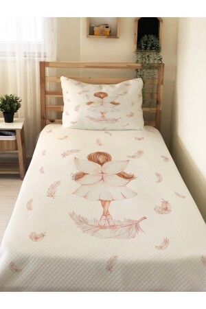 Winged Princess Patterned Baby and Children Printed Single Pique Set 160x230 White - Evmila