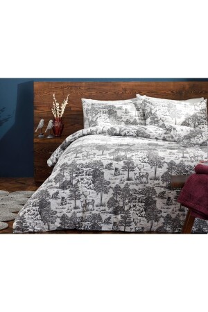 Winter Forest Flannel Single Duvet Cover Set 160x220 Cm Gray 10030298-1 - English Home