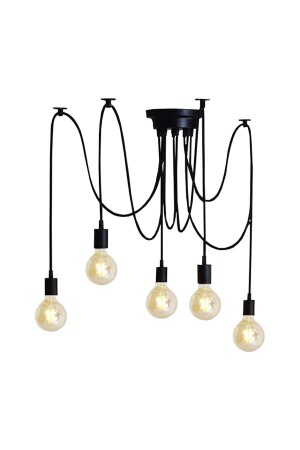 Wired Spider 5 Piece Black Ceiling Mounted Pendant Lamp Chandelier KÖRÜMCEK05-0100-S - Taşcan Aydınlatma