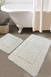 Wolle Ekru Cotton 2 Li Set Banyo Halısı %100 Doğal Organic Pamuk , Yıkanabilir. 8683264339974 - Chilai Home