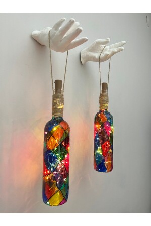 Woman Hand Statue LED Lighted Colorful Stained Glass Glass Wine Bottle Sconce Set Cafe, Bar, Garden, Home Decor WOMEN - Genel Markalar