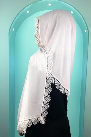 Women Mother Chiffon Lace Needle Embroidered White Hijab Prayer Mevlüt Cover Evening Dress Shawl - Ebruli