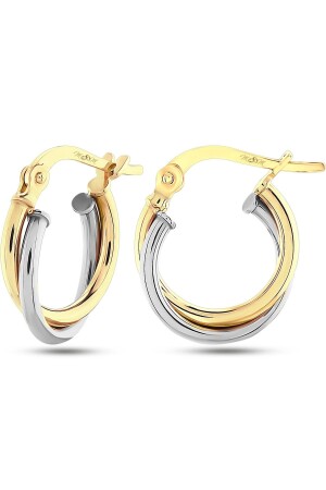 Women's 14 Carat Gold 2 Color Yellow White Hoop Earrings - Moom Mücevherat
