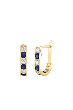 Women's 14 Carat Gold Earrings Minimalist Zircon Stone Blue Modern Gold Earrings 13 Mm - Moom Mücevherat