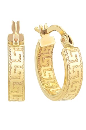 Women's 14 Carat Gold Grecian Pattern Hoop Earrings - Moom Mücevherat