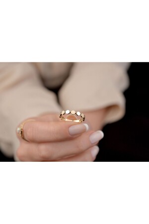 Women's 14 Carat Rose Gold Ring - Minimal Half Round Dot Ring - Onseva Kuyumculuk
