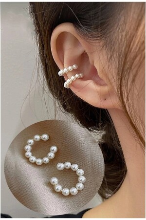 Women's 2-Piece Cartilage Earrings with Pearls - Monalisatoka