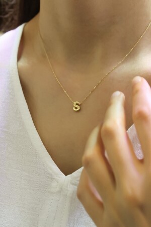 Women's 3D Letter S and Chain Necklace 2870 - Güler Kuyumculuk