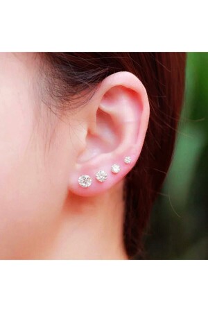 Women's 4 Pair Size 925 Sterling Silver Single Stone Earrings - Berchine