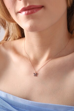 Women's 925 Sterling Silver Chain Rose Plated Black Stone Butterfly Necklace KKK-YYY-099 - Bilsen Store