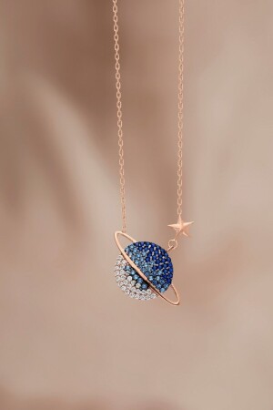 Women's 925 Sterling Silver Chain Rose Plated Colorful Stone Planet Model Necklace GGG-ZZ0000111 - Bilsen Store