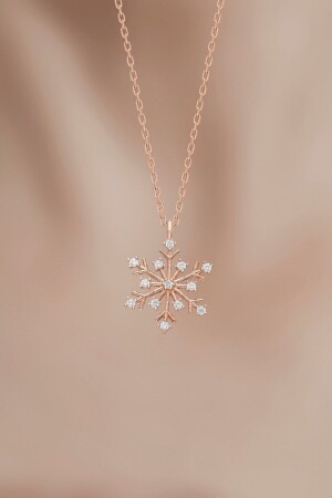 Women's 925 Sterling Silver Chain Rose Plated Zircon White Stone Snowflake Necklace SSS-EEE-00111 - Bilsen Store