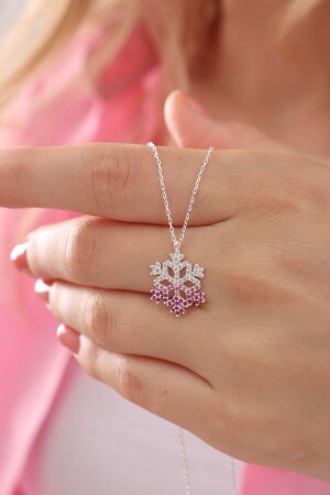 Women's 925 Sterling Silver Chain Ruby Red Color Transition Snowflake Necklace red000111 - Bilsen Store