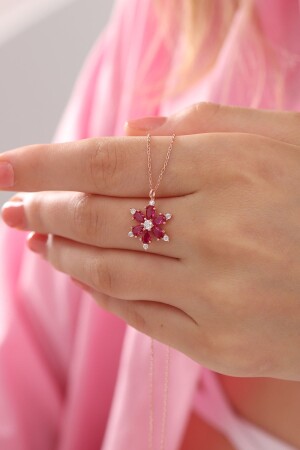 Women's 925 Sterling Silver Chain Ruby Red Stone Rose Plated Lotus Camellia Flower Necklace LOTUS-0001 - Bilsen Store