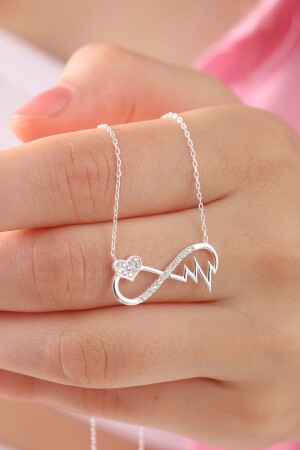 Women's 925 Sterling Silver Chain White Zircon Stone Infinity Beating Heart Rhythm Necklace rhythmkalp0001 - Bilsen Store