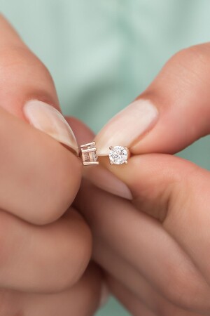 Women's 925 Sterling Silver Rose Diamond Mounted 4 Mm Solitaire Earrings - Nereze