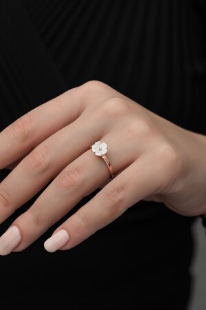 Women's Adjustable Solitaire Magnolia Flower Women's Silver Ring 925 Sterling TRDYL1009 - NEREZE