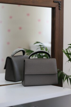 Women's Anthracite Evening Dress Shoulder Bag with Stone Holding Detail - Moom Bag