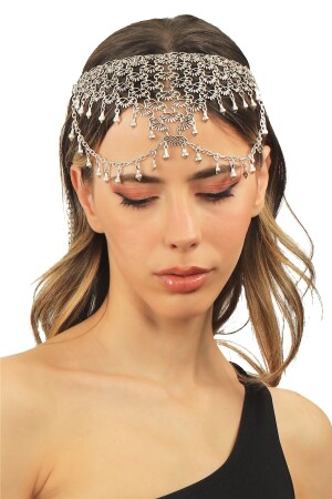 Women's Antique Silver Plated Chain Detailed Design Hair Chain LBKDNSCZNCR8682712021775 - LABALABA