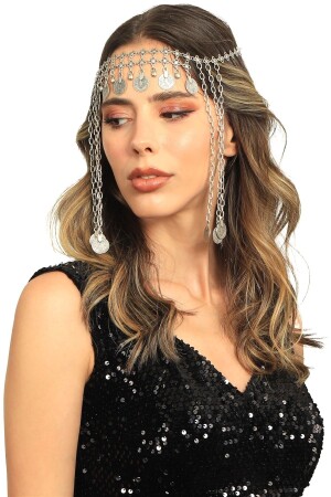 Women's Antique Silver Plated Chain Tugra Detailed Design Hair Chain - Labalaba