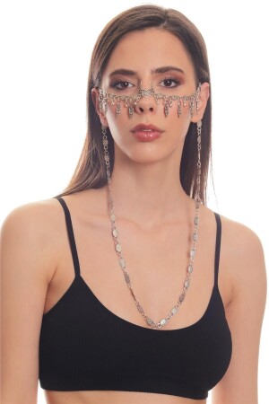 Women's Antique Silver Plated Compressed Nose Ring Face Chain - Face Jewelry - Labalaba