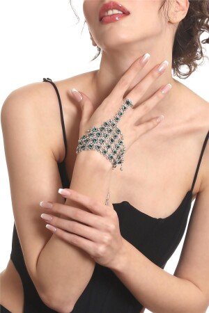 Women's Antique Silver Plated Shahmaran with Green Color Swarovski Stone Ring - Labalaba