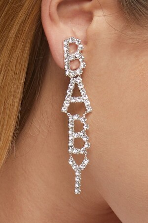 Women's Baby Letter Zircon Stone Model Hanging Silver Diamond Evening Dress Wedding Party Prom Promise Earrings FR151 Baby Letter Stone Party Earrings - Furtek Aksesuar