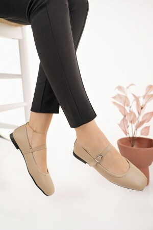 Women's Ballerinas Beige Banded Belted Light Comfortable Stylish Business Office Casual Shoes - Modafırsat